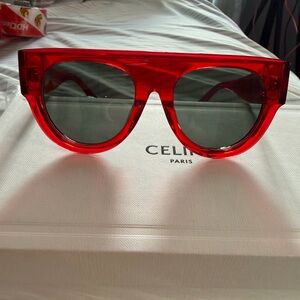 Celine Red Transparent Acetate Sunglasses with Dark Lenses